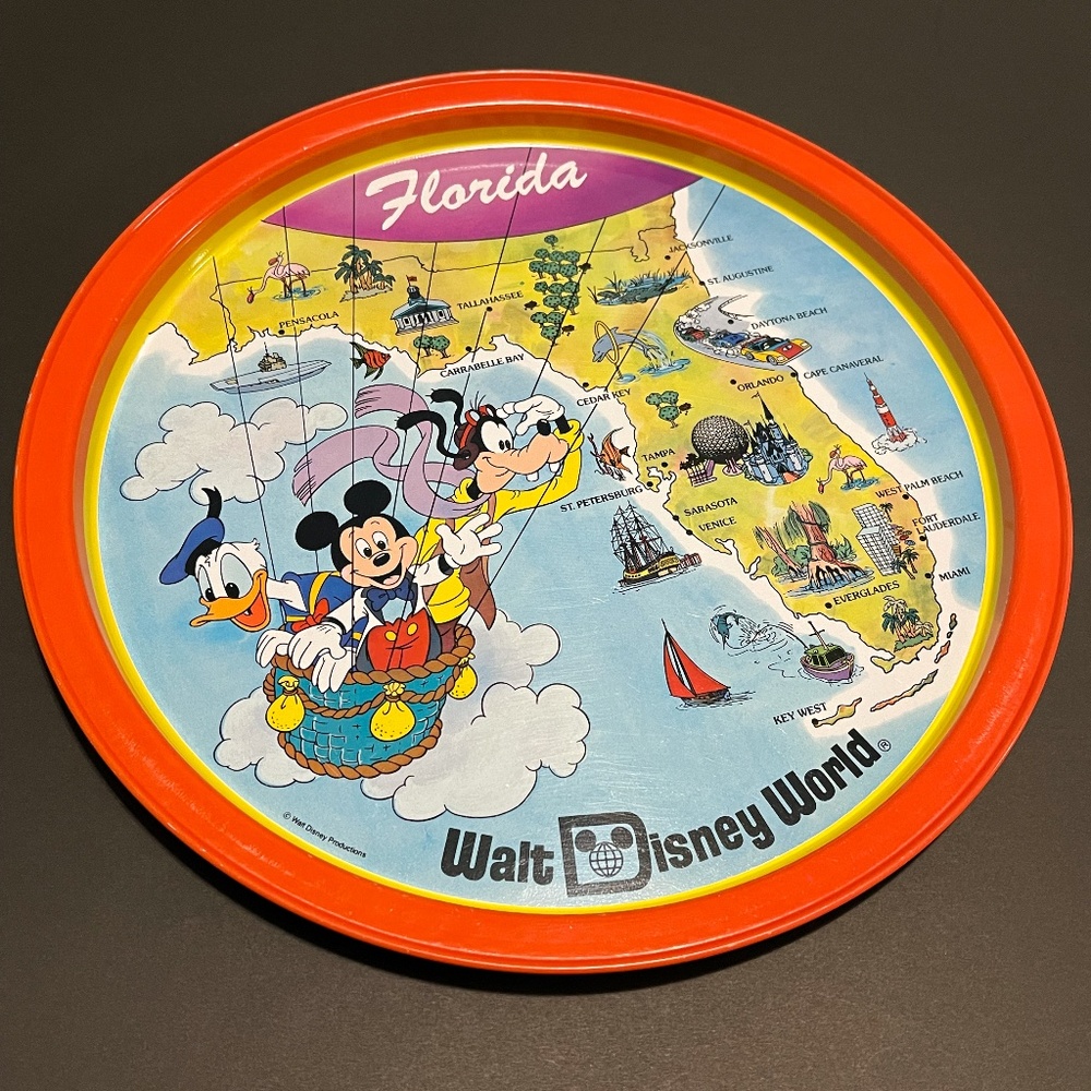 1970's Vintage Walt Disney World Florida Tin Metal Tray Map Collectible Souvenir